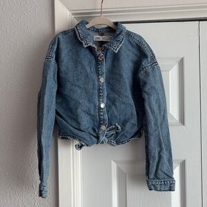 Zara Girls Blue Front Knot Denim Shirt